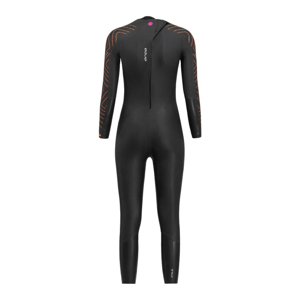 Studio Photo of Orca Vitalis TRN Open Water Swimming Womens Wetsuit. View of the back. 