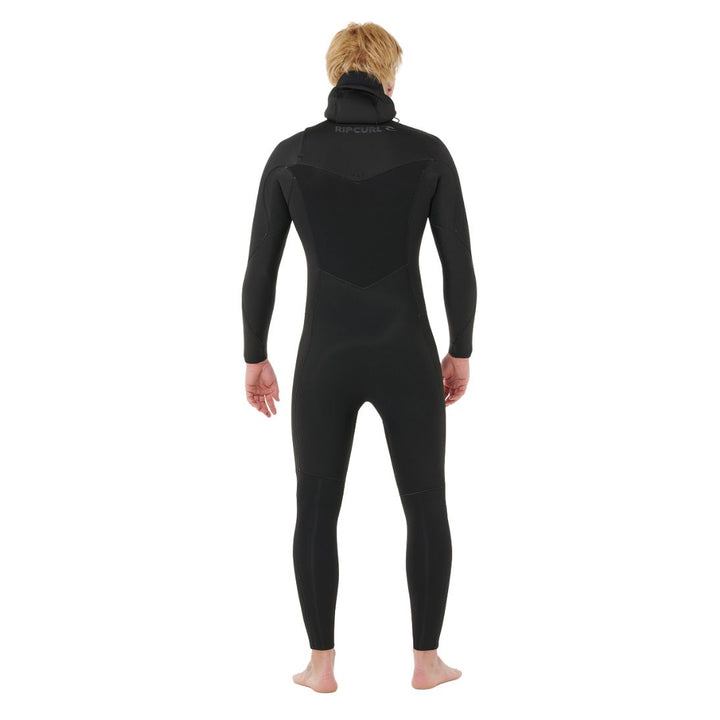 Person wearing a black wetsuit on a white background