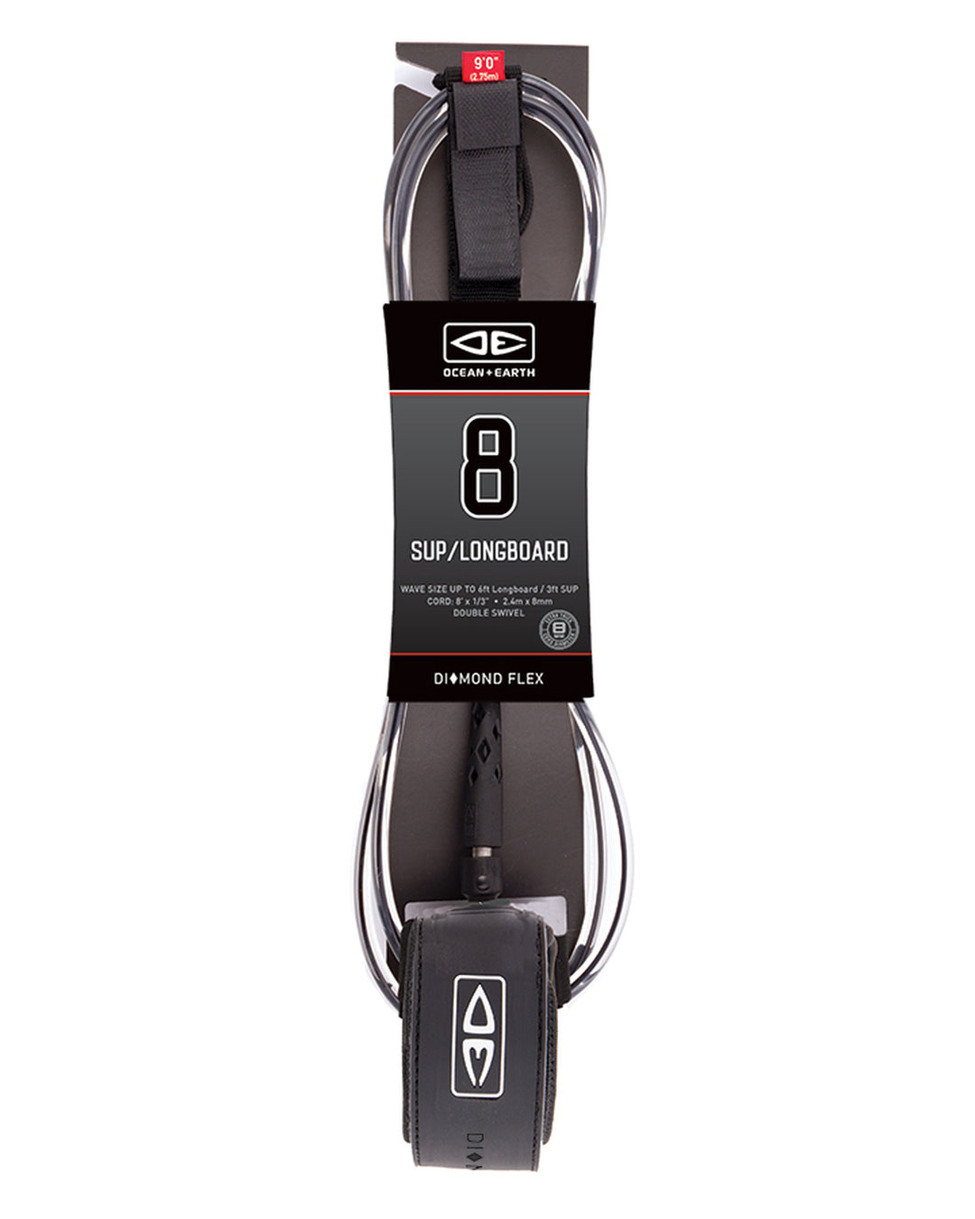 Ocean + Earth Regular geformte SUP-/Longboard-Leine – 8 Fuß