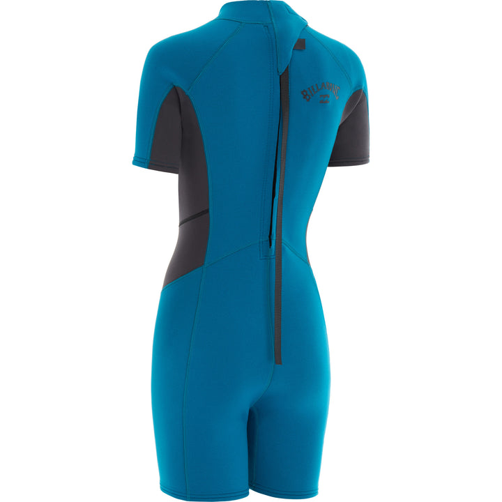 Product photo of back of Billabong  Launch 2mm Back Zip Womens Shorty Wetsuit. View of the back. 