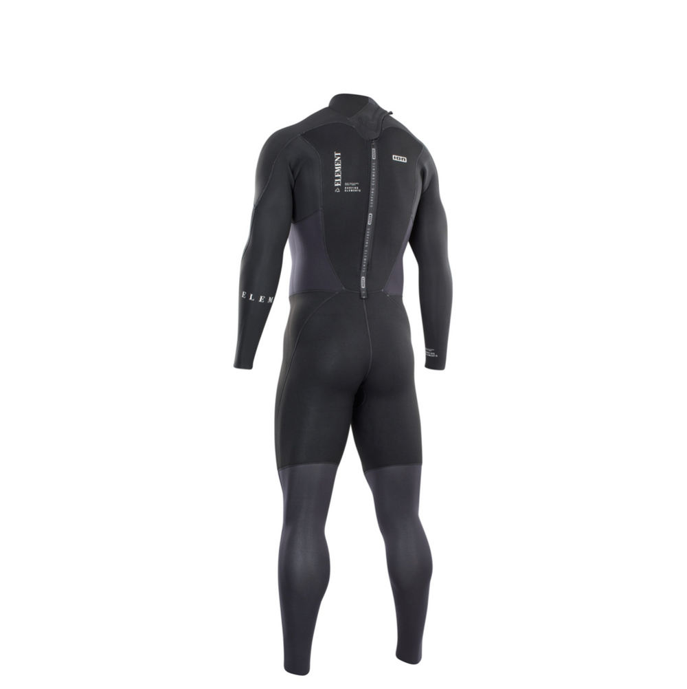 Black ION Element 5/4mm Back Zip Mens Wetsuit. View of the back. 