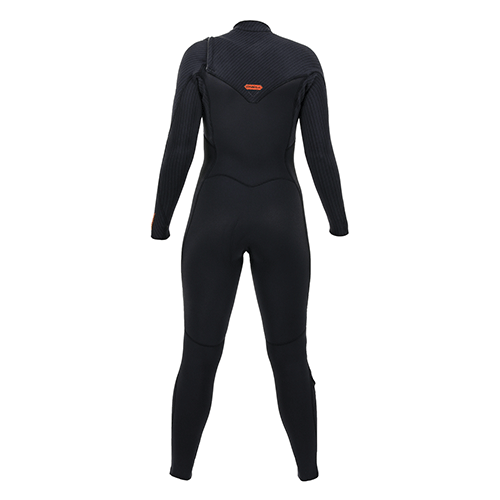 A woman's chest zip wetsuit by O'Neill, featuring a black body. Back View. 