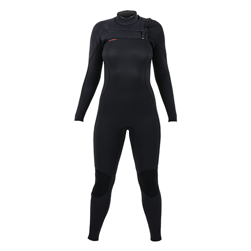 A woman's chest zip wetsuit by O'Neill, featuring a black body. Front View. 