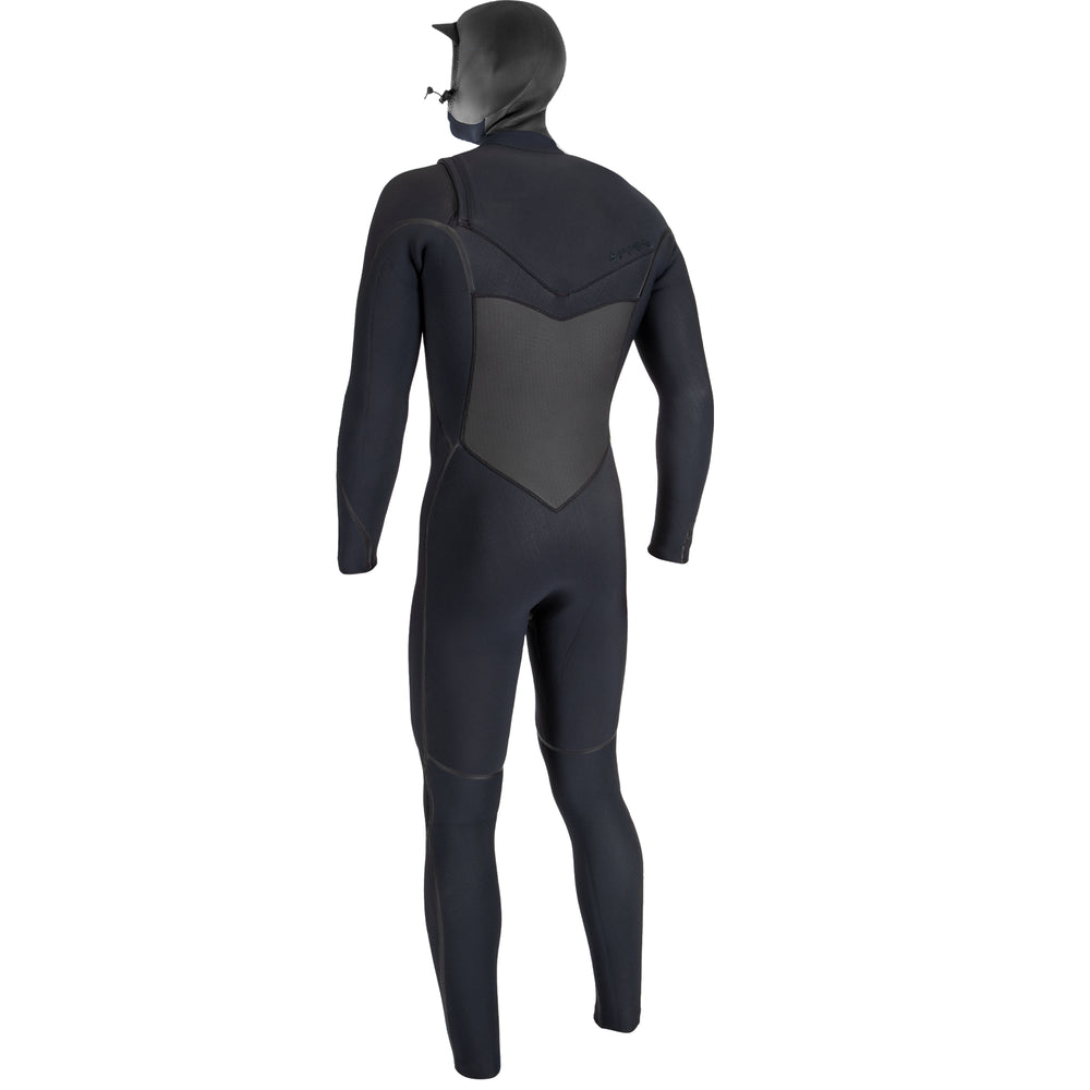 O'Neill Psycho Tech 6/4+mm TB4 Chest Zip Mens Hooded Wetsuit in black with visible brand label at the neck. View of the back